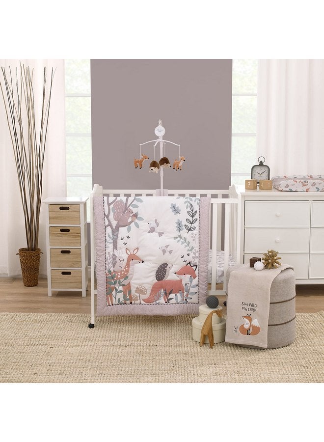 NOJO Little Love Woodland Meadow Taupe, Sage and White, Fox, Deer, and Hedgehog 3 Piece Nursery Mini Crib Bedding Set - Mini Comforter, and Two Fitted Mini Crib Sheets - Image 1