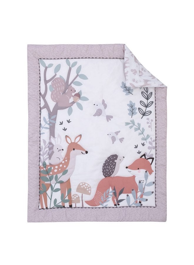 NOJO Little Love Woodland Meadow Taupe, Sage and White, Fox, Deer, and Hedgehog 3 Piece Nursery Mini Crib Bedding Set - Mini Comforter, and Two Fitted Mini Crib Sheets - Image 2