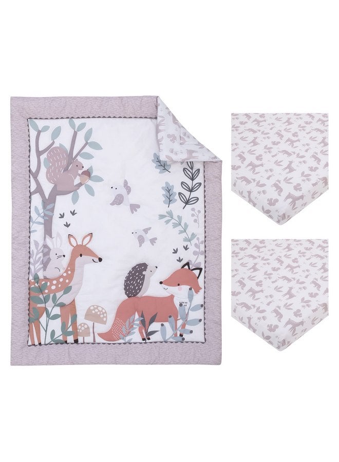 NOJO Little Love Woodland Meadow Taupe, Sage and White, Fox, Deer, and Hedgehog 3 Piece Nursery Mini Crib Bedding Set - Mini Comforter, and Two Fitted Mini Crib Sheets - Image 5
