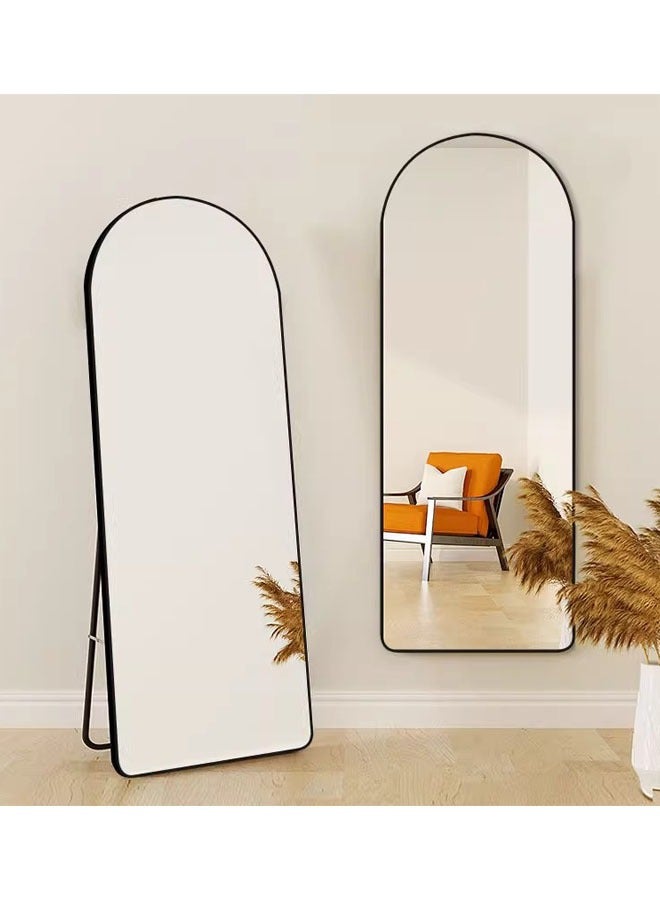 عربست مرايا طويلة 155 سم - 45 سم من سبائك الألومنيوم المقوسة، مرايا كبيرة للزينة معلقة على الحائط مع حامل لغرفة النوم وغرفة المعيشة وغرفة النوم باللون الأسود - Image 2