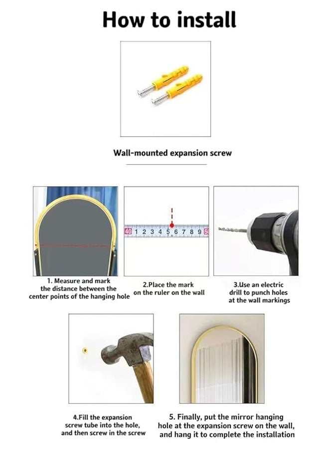 عربست مرايا طويلة 155 سم - 45 سم من سبائك الألومنيوم المقوسة، مرايا كبيرة للزينة معلقة على الحائط مع حامل لغرفة النوم وغرفة المعيشة وغرفة النوم باللون الأسود - Image 5
