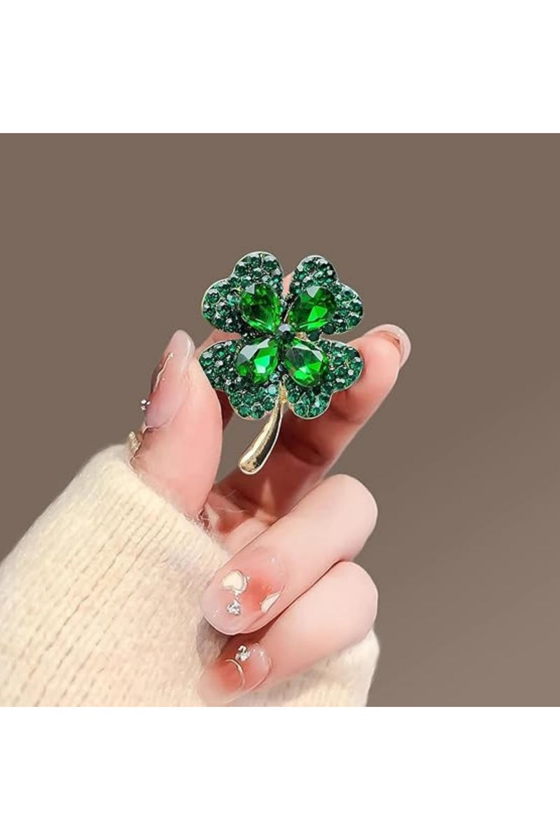 Oasisgalore St. Patrick's Day Rhinestone Green Clover Leaf Brooch Pin for Women Girls,Vintage Flower Shamrock Brooch Pin Lucky Decor St. Patrick's Day Dress Accessories - Image 2
