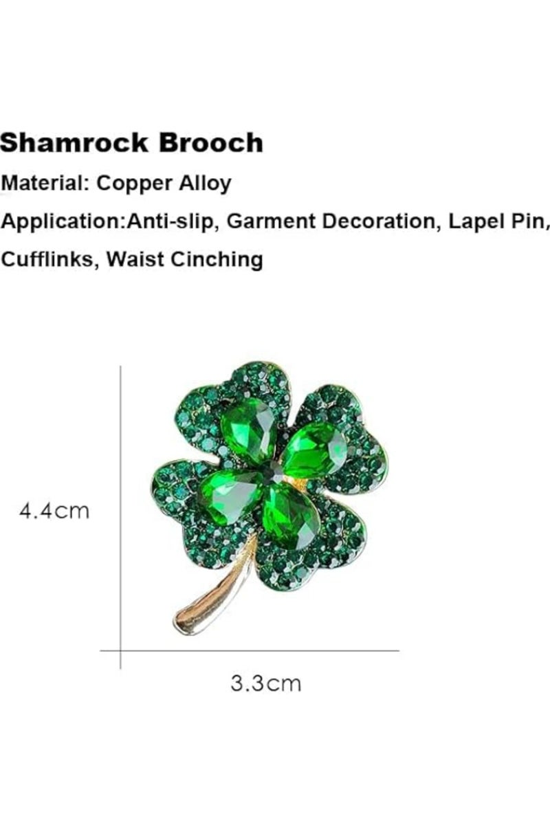 Oasisgalore St. Patrick's Day Rhinestone Green Clover Leaf Brooch Pin for Women Girls,Vintage Flower Shamrock Brooch Pin Lucky Decor St. Patrick's Day Dress Accessories - Image 3