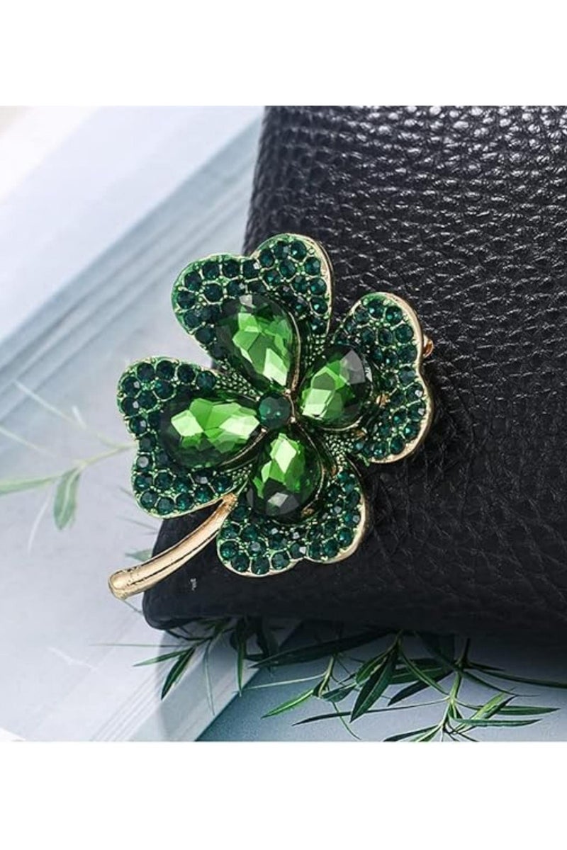 Oasisgalore St. Patrick's Day Rhinestone Green Clover Leaf Brooch Pin for Women Girls,Vintage Flower Shamrock Brooch Pin Lucky Decor St. Patrick's Day Dress Accessories - Image 5
