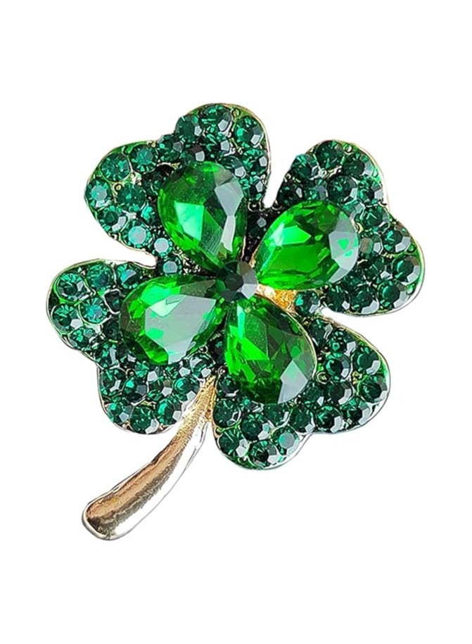 Oasisgalore St. Patrick's Day Rhinestone Green Clover Leaf Brooch Pin for Women Girls,Vintage Flower Shamrock Brooch Pin Lucky Decor St. Patrick's Day Dress Accessories - Image 1