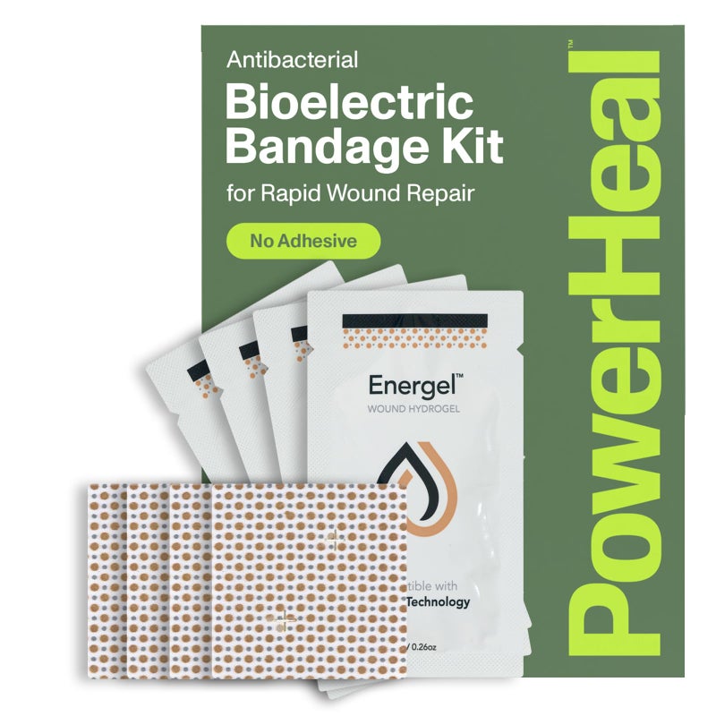 PowerHeal Bioelectric Bandage Kit for Wound Care & Healing â€“ Single Layer No Adhesive Includes Wound Hydrogel, Can Be Cut to Fit â€“ for Cuts, Abrasions, Blisters, Burns â€“ 4-Pack, 2â€ x 2â€ - Image 1
