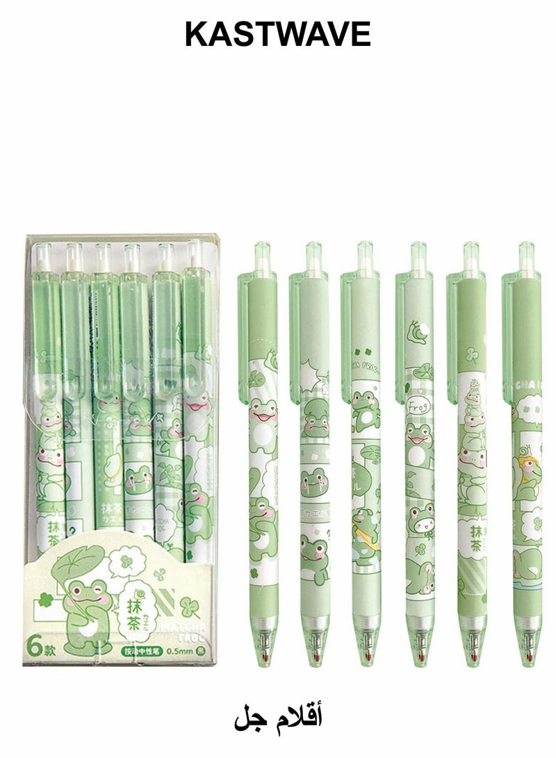 KASTWAVE Gel Ink Pens Cartoon Frog Pen Retractable Pens Cute Animal Pen 0.5mm Ballpoint Pen Office School Girls Pens,6 Pcs - Image 1