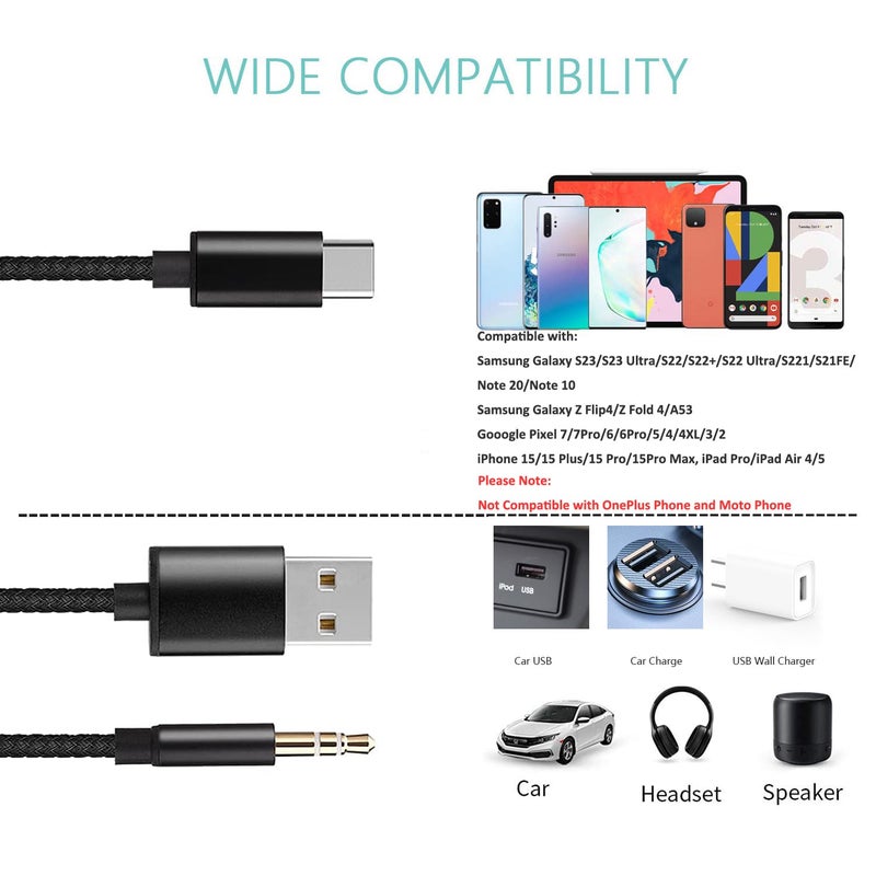 Azddur كابل USB C إلى 3.5 مم Aux، 2 في 1 كابل USB C إلى 3.5 مم لتوصيل سماعات الرأس في السيارة مع شحن PD 18W متوافق مع iPhone 17/17Pro/16/16e/15 Pro Max، Galaxy S25/S24/S23/S22/S23FE، Pixel 9/8/7 - Image 3