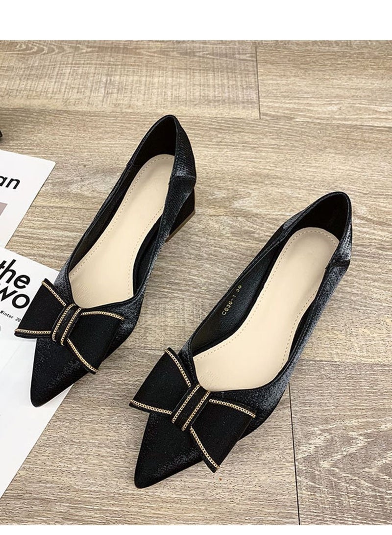 Loquat Bow Heels With Sharp Head And Shallow Mouth For All Seasons Black  - Image 1