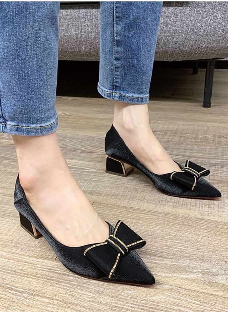 Loquat Bow Heels With Sharp Head And Shallow Mouth For All Seasons Black  - Image 2