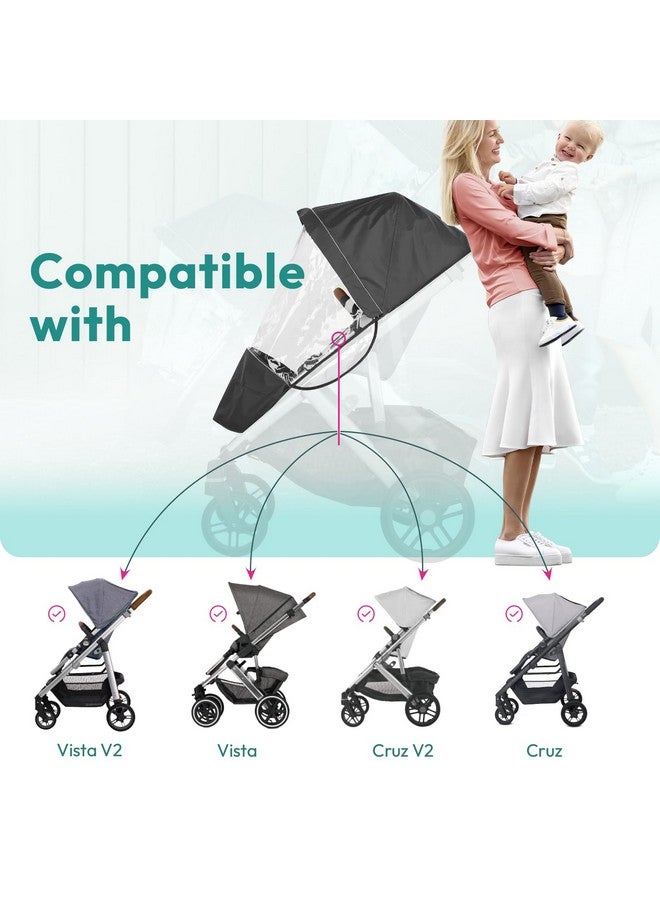 Boffinby درع المطر للأداء، غطاء مطر يناسب عربة UPPAbaby Vista/Vista V2/Vista V3/Cruz/Cruz V2، يحمي من الرياح/المطر/الثلج/الغبار، فتحة تهوية، نافذة بسحاب، ملحقات عربة الأطفال - Image 2