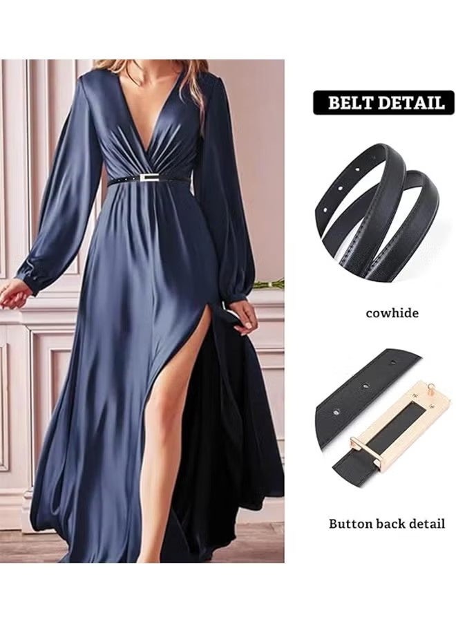 Ba Love Women's Tight Belt Thin Belt with Gold Buckle Dress (Black) - Image 2
