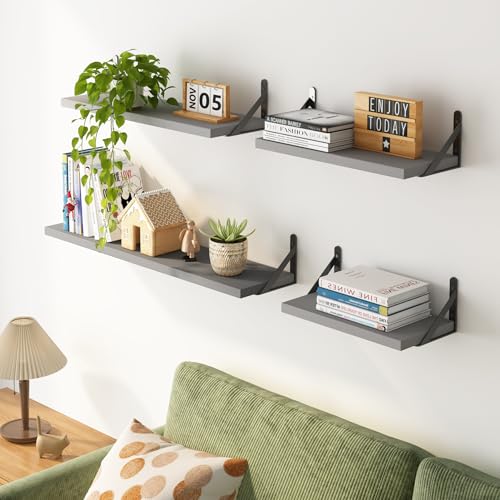 YGEOMER Floating Shelves for Wall, Different Sizes Gray Wall Shelves for Living Room, Bathroom, Bedroom, Kitchen, Home Decor (Set of 4) - Image 5