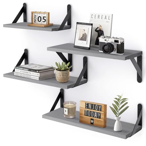 YGEOMER Floating Shelves for Wall, Different Sizes Gray Wall Shelves for Living Room, Bathroom, Bedroom, Kitchen, Home Decor (Set of 4) - Image 1