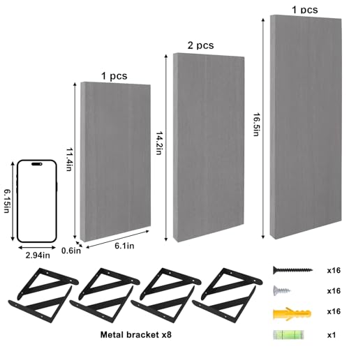 YGEOMER Floating Shelves for Wall, Different Sizes Gray Wall Shelves for Living Room, Bathroom, Bedroom, Kitchen, Home Decor (Set of 4) - Image 2