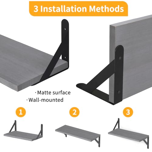 YGEOMER Floating Shelves for Wall, Different Sizes Gray Wall Shelves for Living Room, Bathroom, Bedroom, Kitchen, Home Decor (Set of 4) - Image 3