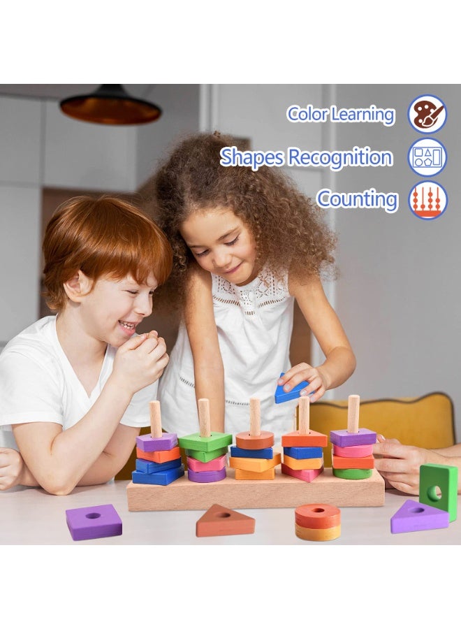 جيه زد اس ألعاب خشبية، ألعاب تعليمية لمرحلة ما قبل المدرسة للتعرف على الأشكال والألوان للأطفال من سن 1 و2 و3 و4 سنوات، ألعاب التكديس وفرز مكعبات اللوحة الهندسية للأطفال - Image 3