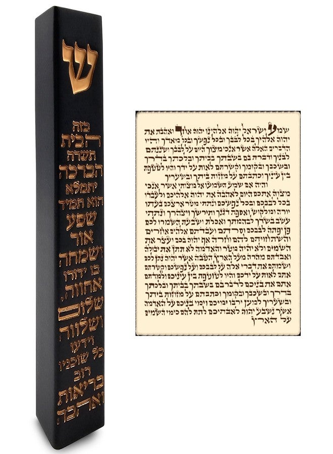 TALISMAN4U Modern Black MEZUZAH CASE with Scroll Hebrew Home Blessing Gold Shin Self-Stick Waterproof Jewish Protection Door Mezuza Israel Judaica Gift 5 Inch - Image 1