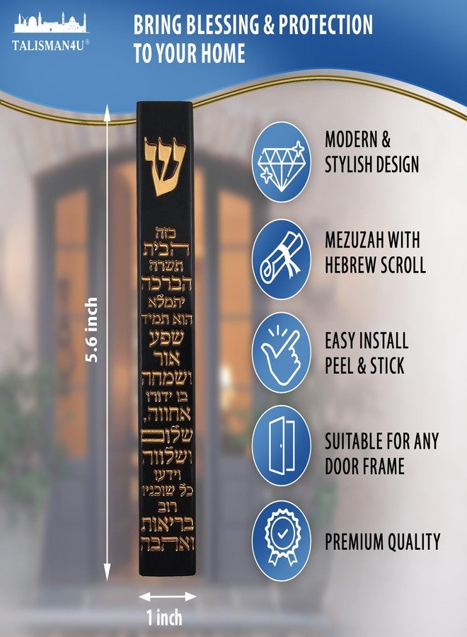 TALISMAN4U Modern Black MEZUZAH CASE with Scroll Hebrew Home Blessing Gold Shin Self-Stick Waterproof Jewish Protection Door Mezuza Israel Judaica Gift 5 Inch - Image 2