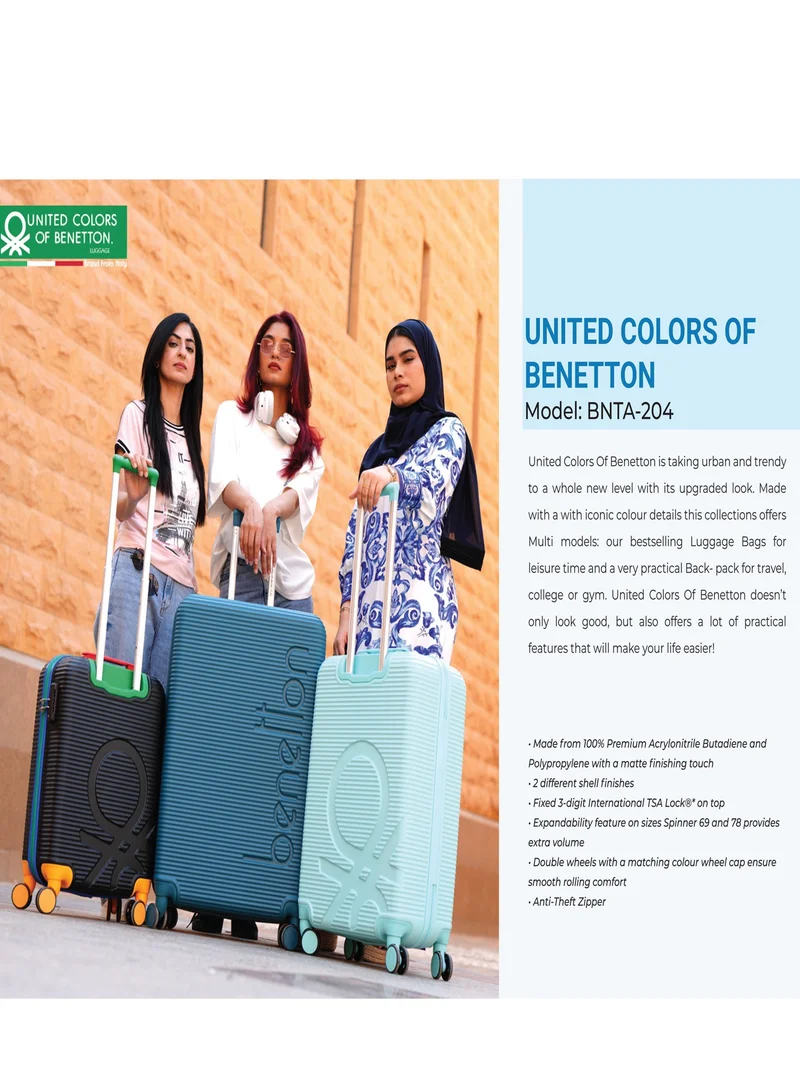 UNITED COLORS OF BENETTON BNTA-204 20Inch-Cabin Luggage with TSA Lock| Material- Acrylonitrile Butadiene Styrene| Adjustable Trolley Handle | Smooth Dual Wheels 360degree rotate| Aqua Green