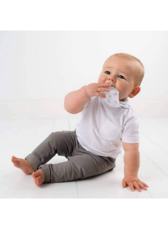 Cheeky Chompers Teething Bibs Neckerchew Design For Toddlers And Babies Bandana Style Dribble Bib With Silicone Teether (Silver Stars Muslin) - Image 4