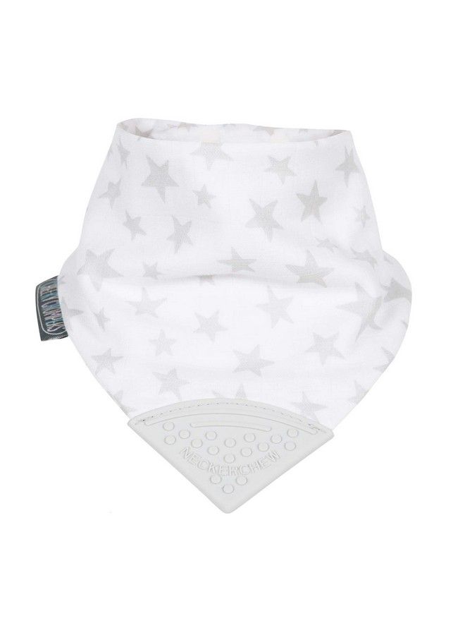 Cheeky Chompers Teething Bibs Neckerchew Design For Toddlers And Babies Bandana Style Dribble Bib With Silicone Teether (Silver Stars Muslin) - Image 2