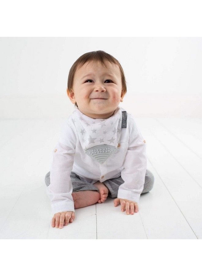 Cheeky Chompers Teething Bibs Neckerchew Design For Toddlers And Babies Bandana Style Dribble Bib With Silicone Teether (Silver Stars Muslin) - Image 3
