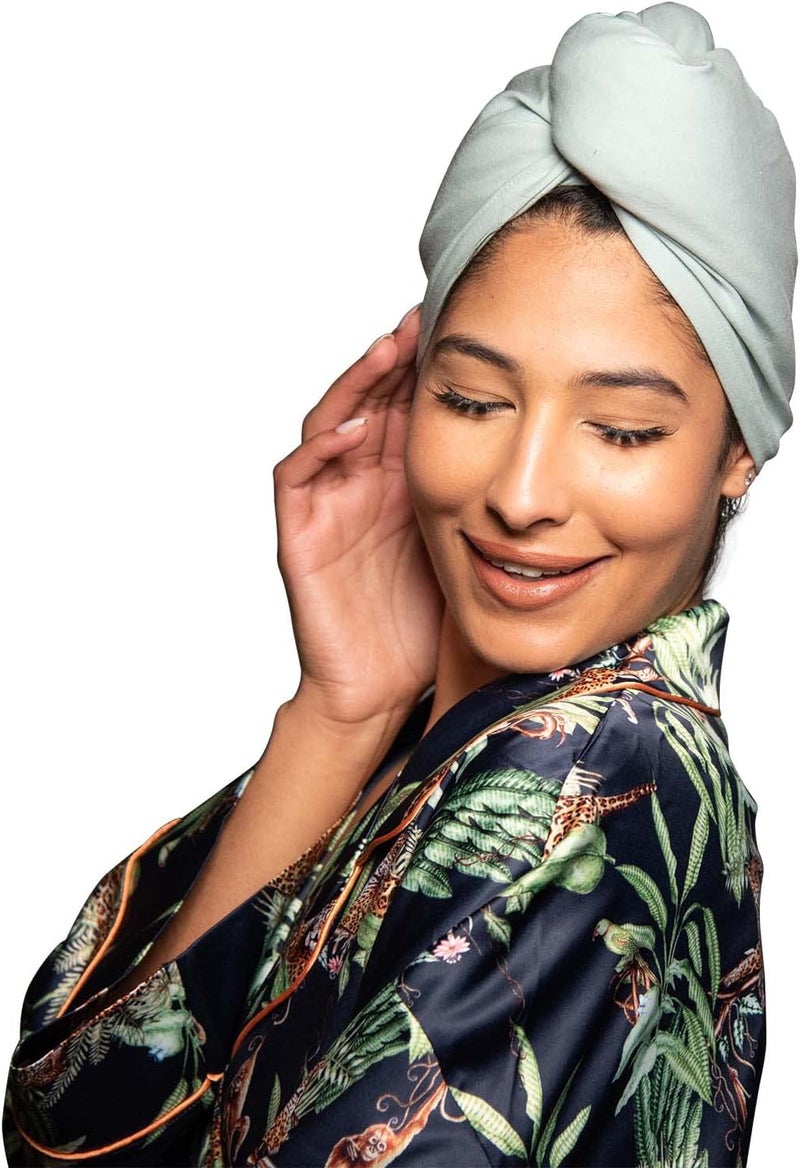 KISMETICS Tee Shirt Drying Wrap Frizz Free Soft  Lightweight Hair Drying Turban Gentle Drying Towel Wrap with Button for Long Hair Sage