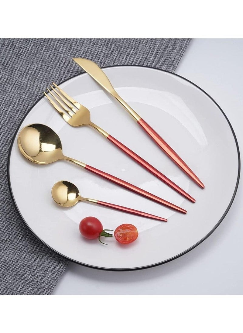 cosyinn - 24-piece Western Style Flatware Set Red/Gold - Image 1