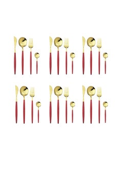 24-piece Western Style Flatware Set Red/Gold