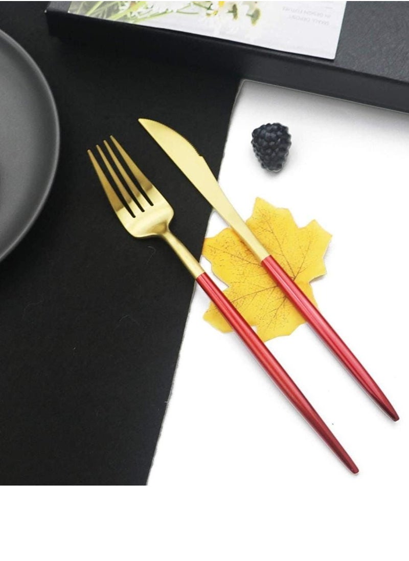 cosyinn - 24-piece Western Style Flatware Set Red/Gold - Image 1