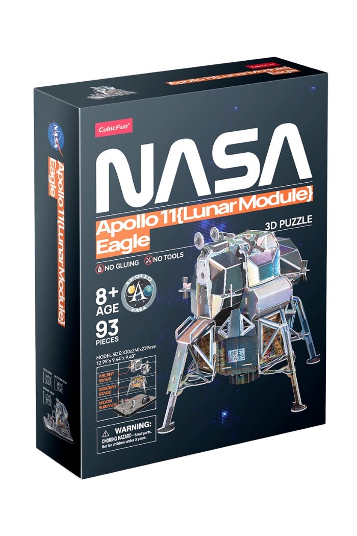 CubicFun 3D Puzzle NASA Apollo 11 {Lunar Module} Eagle 93-Pieces with Display Stand & Nameplate| Easy to Assemble | Display Puzzle | No-Glue or Scissors Needed! | Building Kit | Puzzle for Kids & Adults | Challenging Puzzle | Arts & Crafts | Perfect for Stress Reliever and Puzzle Lovers - Image 1