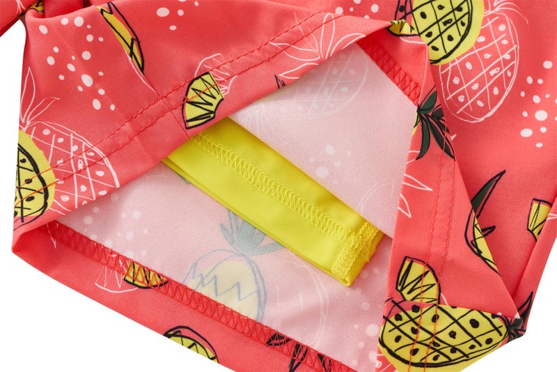 UMELOK Boys Swim Trunks Swimsuit Compression Liner Stretch Swim Shorts Boxer Brief 2 in 1 Quick Dry Swimming Trunks Beach Shorts Orange Pineapple 10/12 - Image 2