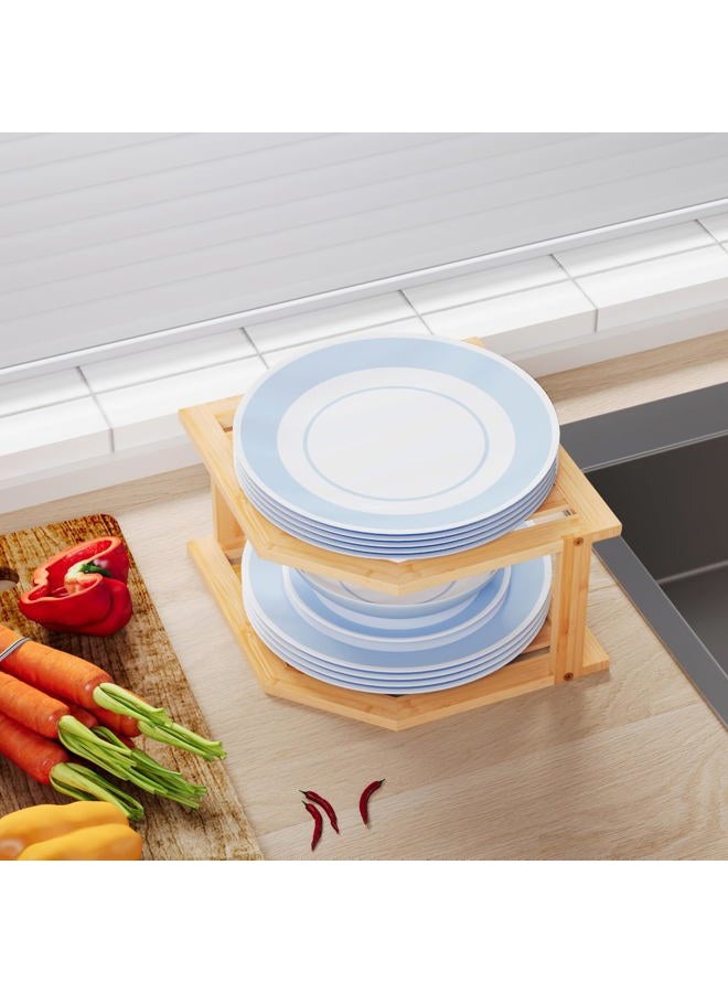 VERTORGAN Corner Shelf, Plate Organizer for Cabinet-Bamboo Corner Cabinet Shelf Organization-Suitable for Kitchen Bathroom Countertop（2pc） - Image 5