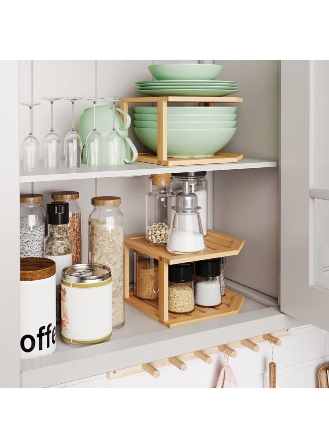 VERTORGAN Corner Shelf, Plate Organizer for Cabinet-Bamboo Corner Cabinet Shelf Organization-Suitable for Kitchen Bathroom Countertop（2pc） - Image 2
