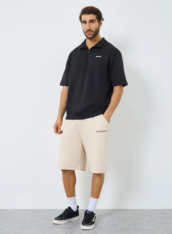 Styli Active Minimal Print Oversized Terry Shorts