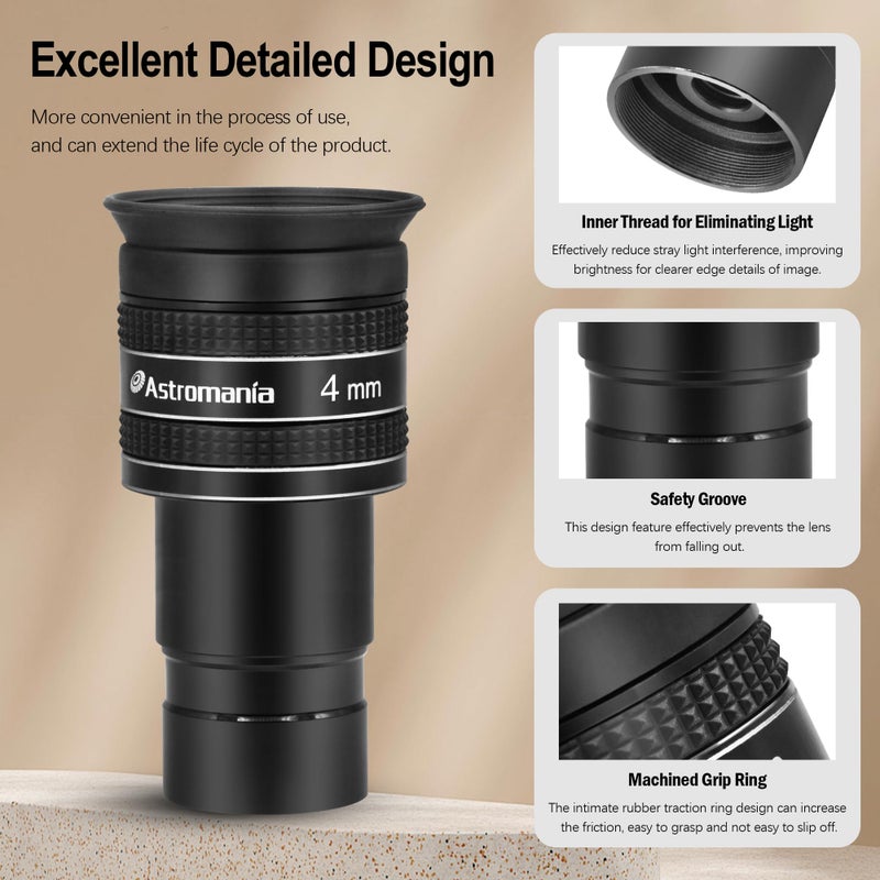 Astromania Telescope Eyepiece 4mm, Wide Angle 58 Degree Apparent Field Planetary Eyepiece for 1.25 inch Astronomy Telescope & Filter, Fully Multi-Coated Telescope Accessory for Planetary Observation - Image 2