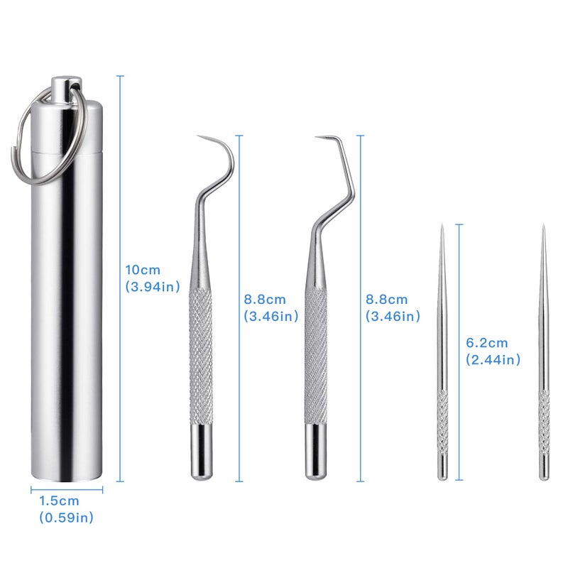 Worldity 5Pcs Reusable Toothpick, Portable Metal Toothpick, Professional Teeth Cleaning Tools, Dental Picks with Toothpick Holder and Key Ring for Travel Picnic Camping - Image 2