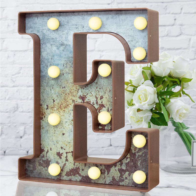 LED Marquee Light Up Letters Industrial Vintage Style Lighted Letters Rust Metal Effect Marquee Letter with Lights Illumination Letter Signs for Christmas Wedding Birthday Party Home Cafe Bar DecorE