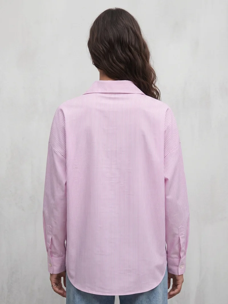Outzidr  Pink Oversized Drop Shoulder Y/D Stripe Shirt for Women | Best Price UAE