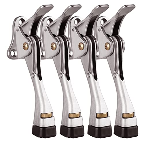 Gotega Door Stopper 4 Pack Kickdown Door Stop for Bottom of Door Adjustable Height and Rubber Tip 4 Inches Heavy Duty Door Stops Kickdown Doorstopper Door Holder Satin Nickel - Image 1