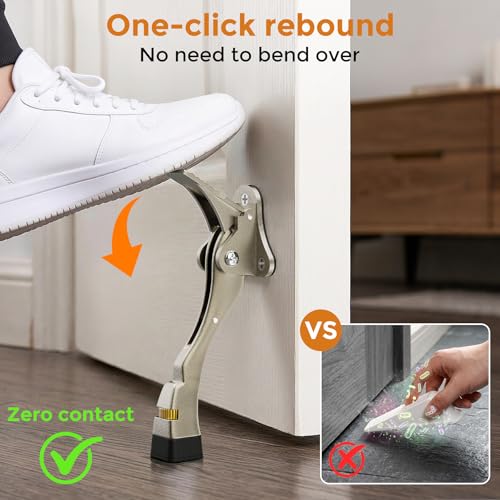 Gotega Door Stopper 4 Pack Kickdown Door Stop for Bottom of Door Adjustable Height and Rubber Tip 4 Inches Heavy Duty Door Stops Kickdown Doorstopper Door Holder Satin Nickel - Image 3