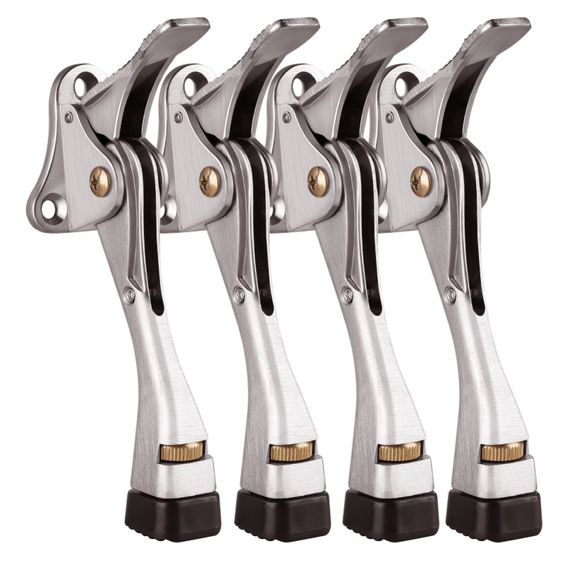 Gotega Door Stopper 4 Pack Kickdown Door Stop for Bottom of Door Adjustable Height and Rubber Tip 4 Inches Heavy Duty Door Stops Kickdown Doorstopper Door Holder Satin Nickel - Image 2