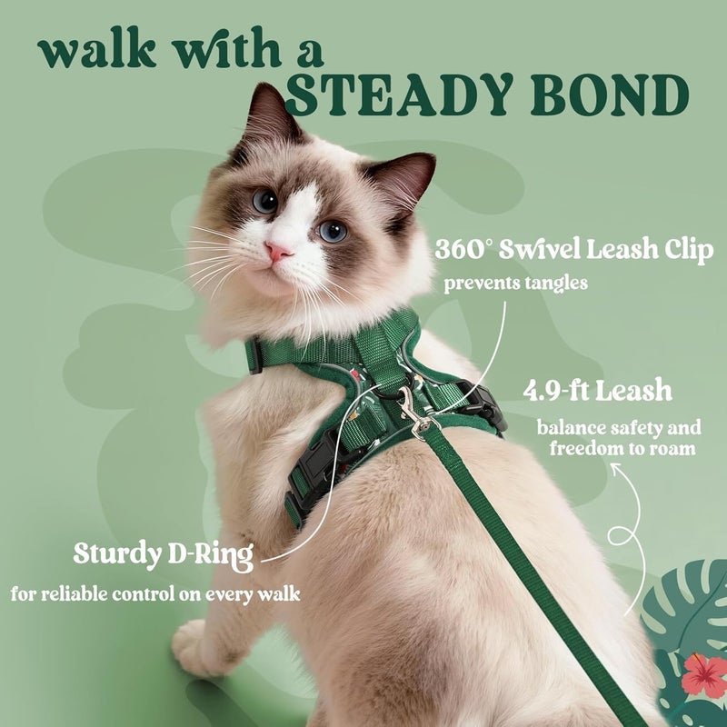 Rabbitgoo Escape Proof Cat Harness and Leash Set, S, Rainforest Green | 4-point Adjustable, Quick-snap Buckles, All-weather Mesh, Secure Leash Clip, Reflective Strips, for Average Adult Cats - Image 5