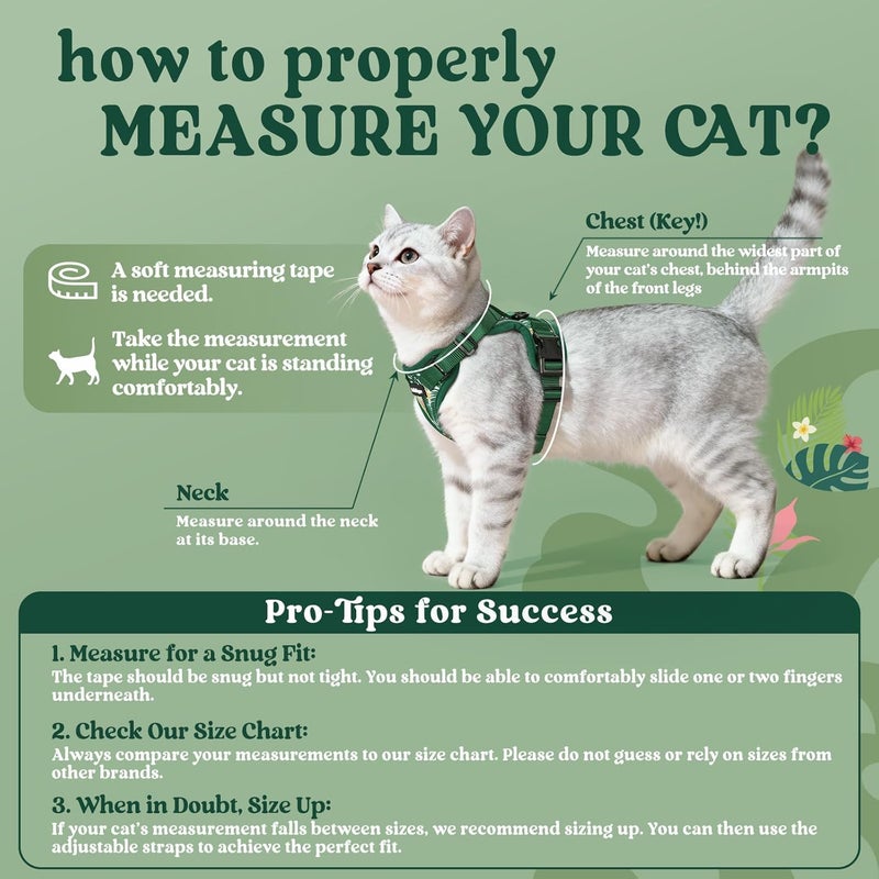 Rabbitgoo Escape Proof Cat Harness and Leash Set, S, Rainforest Green | 4-point Adjustable, Quick-snap Buckles, All-weather Mesh, Secure Leash Clip, Reflective Strips, for Average Adult Cats - Image 2