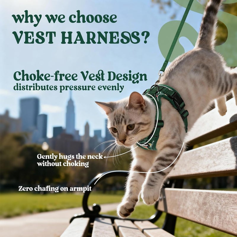 Rabbitgoo Escape Proof Cat Harness and Leash Set, S, Rainforest Green | 4-point Adjustable, Quick-snap Buckles, All-weather Mesh, Secure Leash Clip, Reflective Strips, for Average Adult Cats - Image 3