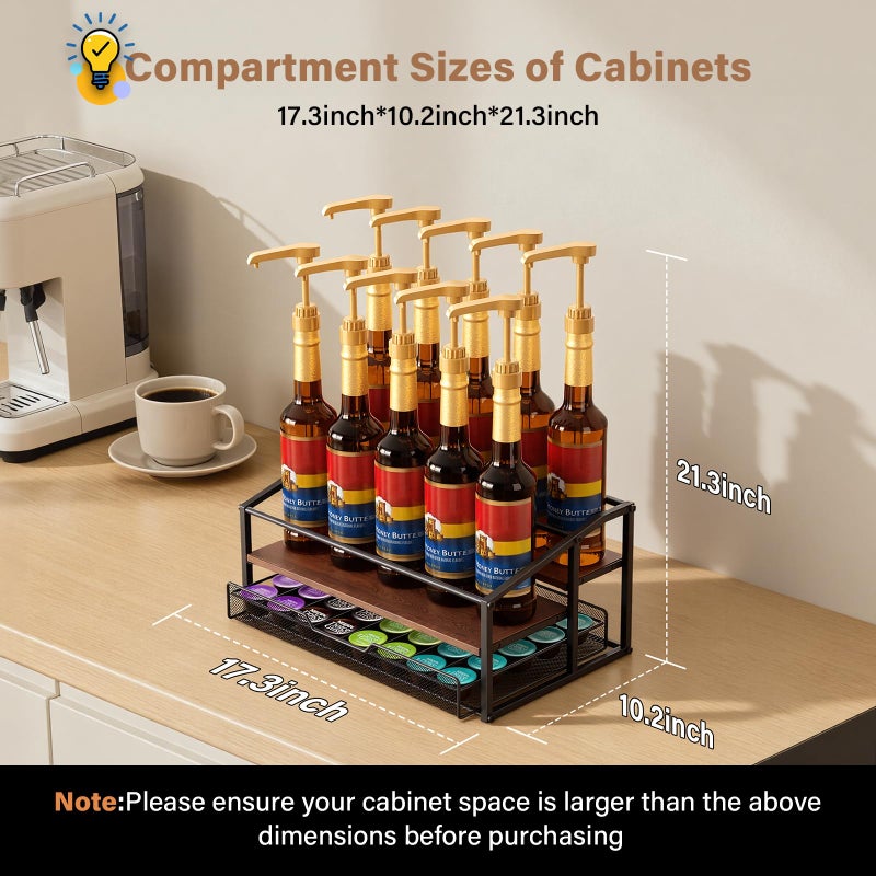 kimilus Coffee Syrup Rack Organizer, 3-Tier 10 Bottle Syrup Rack with 35 K Cup Darwer for Coffee Bar, Countertop Bottle Holder Stand for Dressing for Kitchen Cafe Station - Image 4