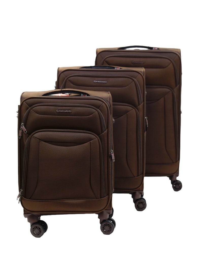 GIORDANO GIORDANO Casablanca Series Luggage Set Brown, 3 Piece Soft Nylon Lightweight Durable Expandable 4 Wheels Suitcase Trolley Bag With Secure 3 Digit Number Lock.(20/24/28 INCH)  - Image 2