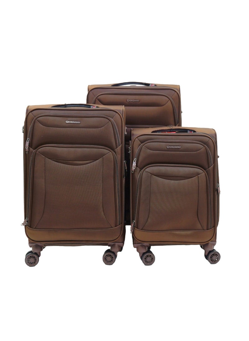 GIORDANO GIORDANO Casablanca Series Luggage Set Brown, 3 Piece Soft Nylon Lightweight Durable Expandable 4 Wheels Suitcase Trolley Bag With Secure 3 Digit Number Lock.(20/24/28 INCH)  - Image 3