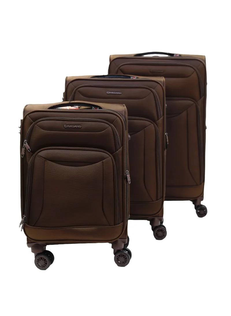 GIORDANO GIORDANO Casablanca Series Luggage Set Brown, 3 Piece Soft Nylon Lightweight Durable Expandable 4 Wheels Suitcase Trolley Bag With Secure 3 Digit Number Lock.(20/24/28 INCH)